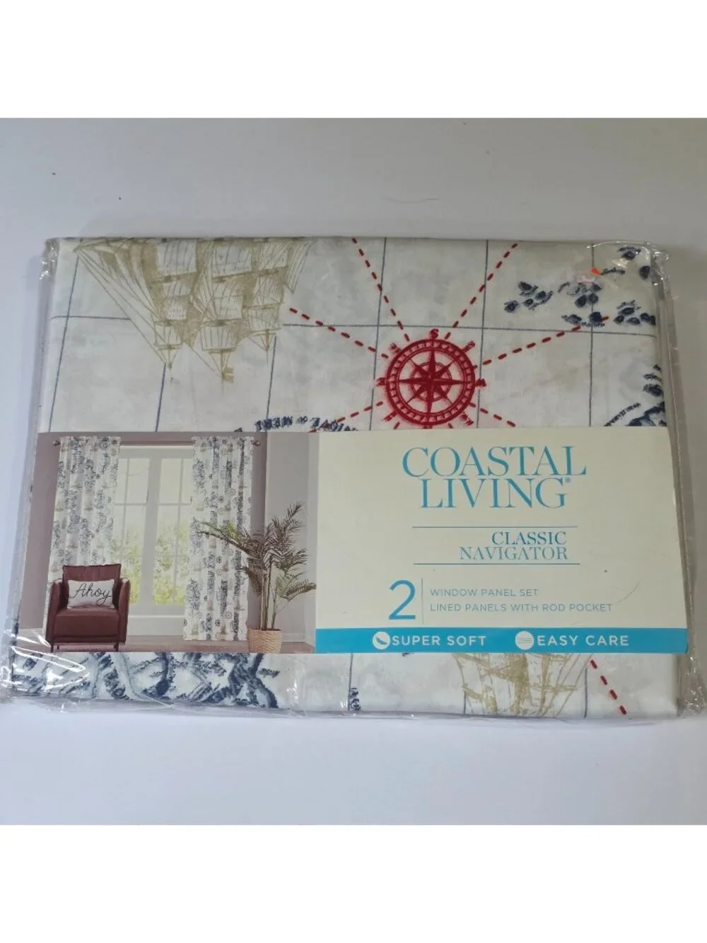 Coastal Living Classic Navigator Window Panel Set Lined Rod Pocket Beach Cruise